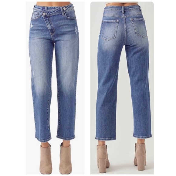 NEW Risen Los Angeles High-Rise Crossover Tapered Denim Jeans RDP5060 Size 15/32 - Picture 16 of 16